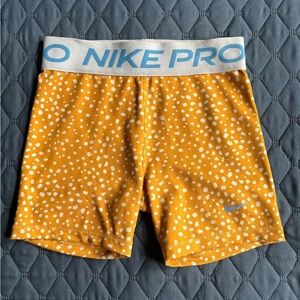 Nike Pro Girls Yellow and Blue Polka Dot Shorts
